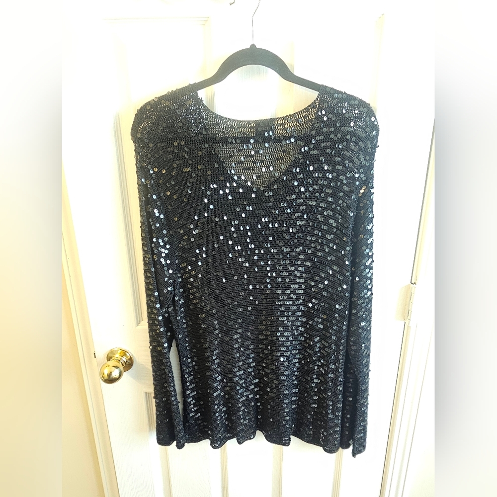 INC International Concepts Black Sequin Knit Top